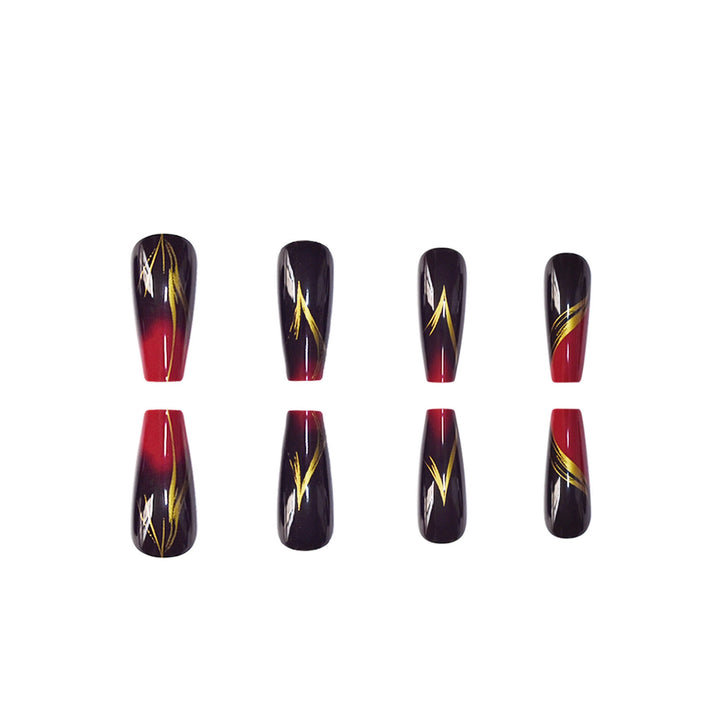 Stylish Press-On Nail Set with Gold Stripe Accents Bowlift