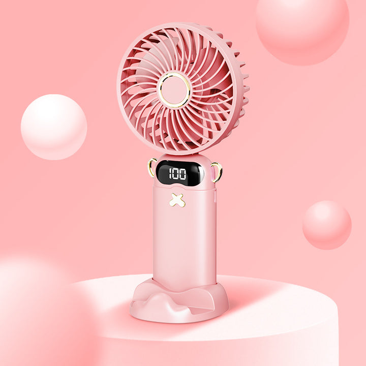 Cooling rechargeable handheld mini fan with digital battery display and cute desktop stand Bowlift