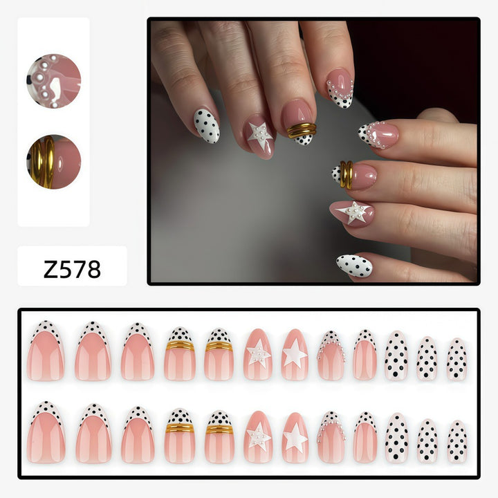 Stylish Star and Dot Design Artificial Nails Bowlift