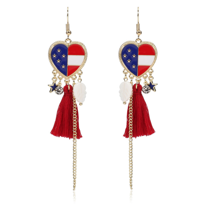 Women's nan long beaded fringe dangle earrings with enamel flag medallion and crystal drops Bowlift