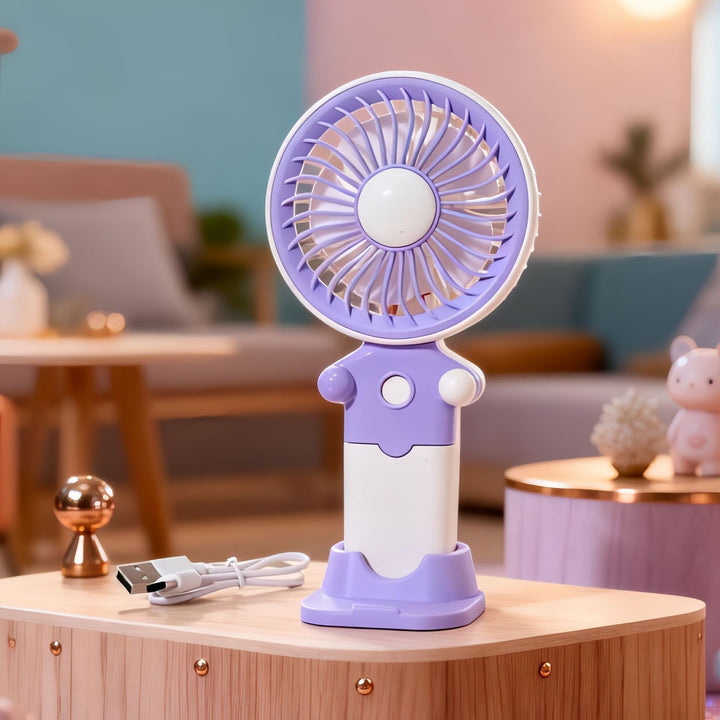 Ladies Portable Hand Fan with USB Charging Function and Flexible Tilt Bowlift
