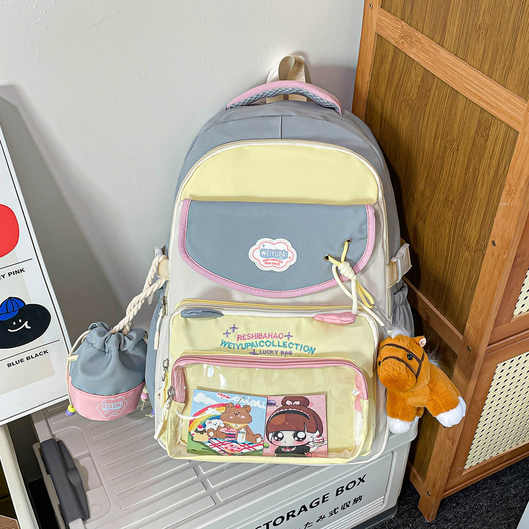 Cartoon-Themed Multi-Pocket Backpack