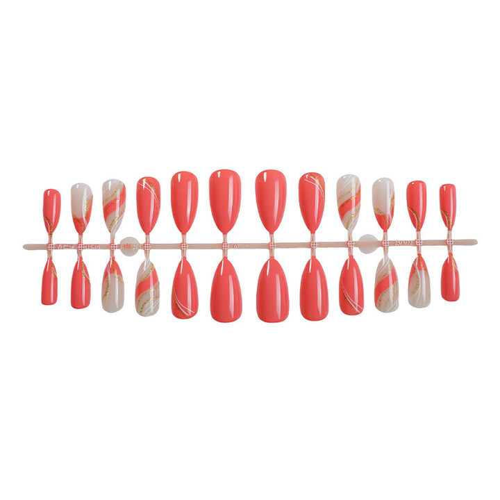 Premium Gel Press-On Nail Set with Elegant Swirls and Shimmering Accents Bowlift