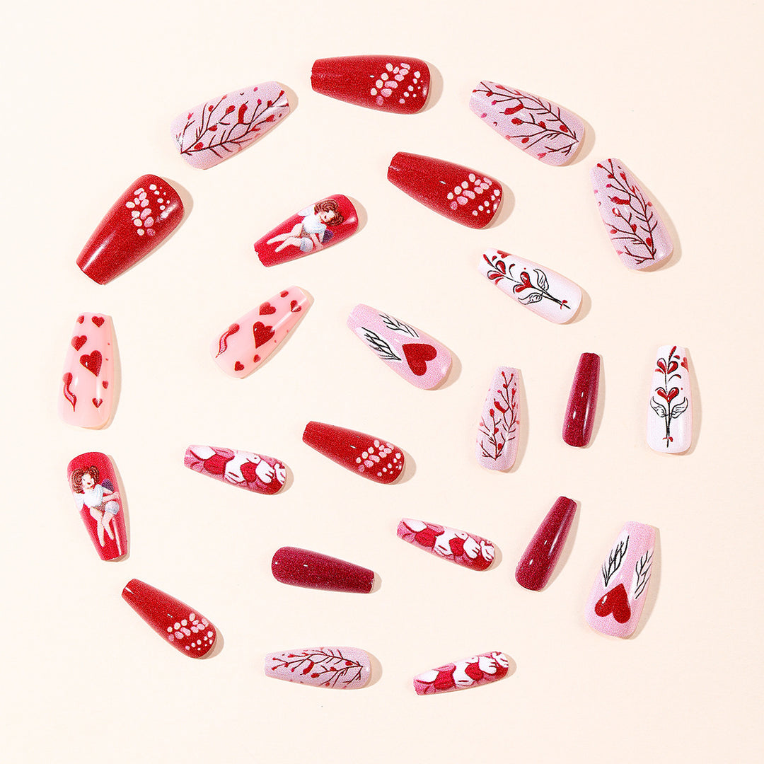 Romantic Heart-Themed Acrylic Nail Art Set Bowlift