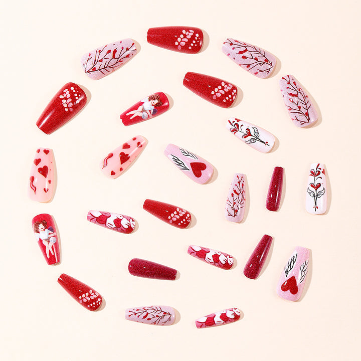 Romantic Heart-Themed Acrylic Nail Art Set Bowlift
