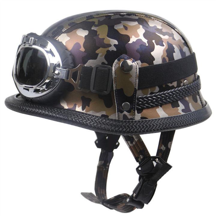 Vintage-Style Motorcycle Helmet with Goggles Bowlift