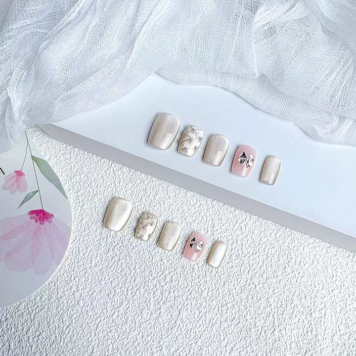 Elegant French Tip Press-On Nails Bowlift