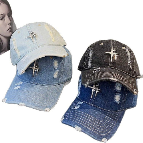 Unisex Distressed Denim Baseball Cap Bowlift 1784188338