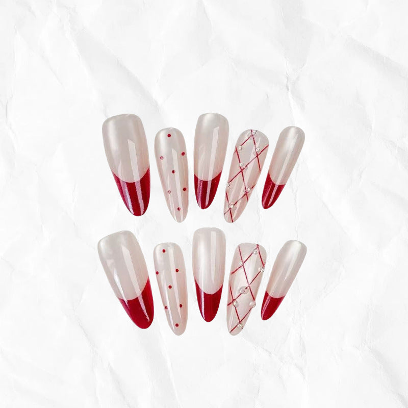 Elegant Artificial Nail Set with Stylish Red Accents Bowlift