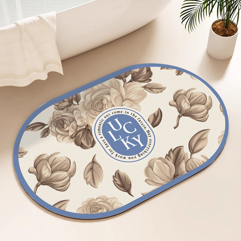 Oval Floral Bath Mat Bowlift