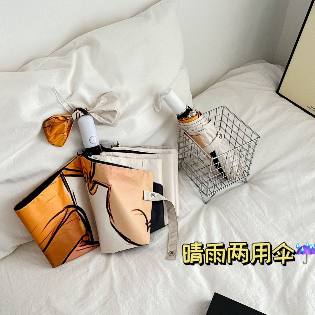 Women's Folding Umbrella with Creative Design and Practical Carrying Bag Bowlift