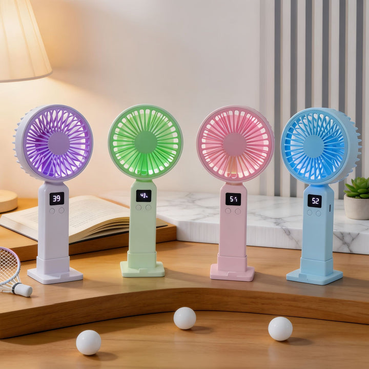 Portable hand-held fan with digital temperature display and multiple speed control Bowlift