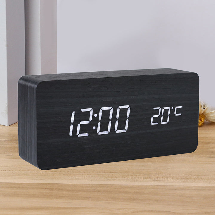 Modern Wooden LED Digital Alarm Clock with Temperature Humidity Display and Touch Controls Bowlift