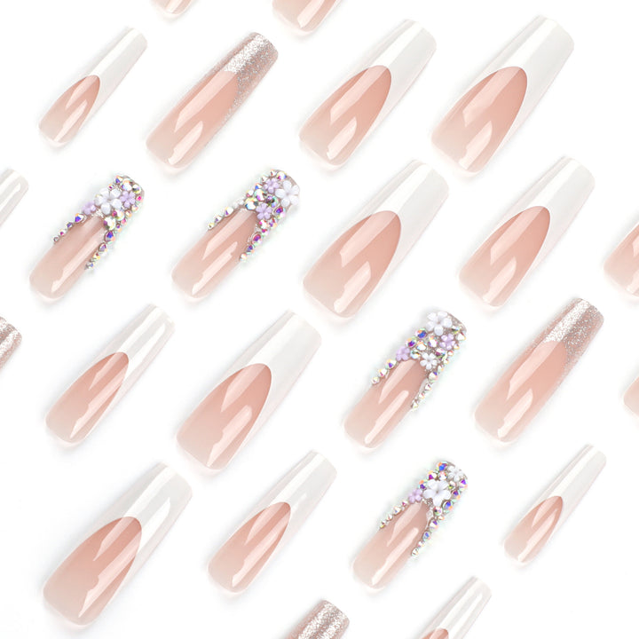 Artful Nail Extensions with Glitter and Flower Decor Bowlift