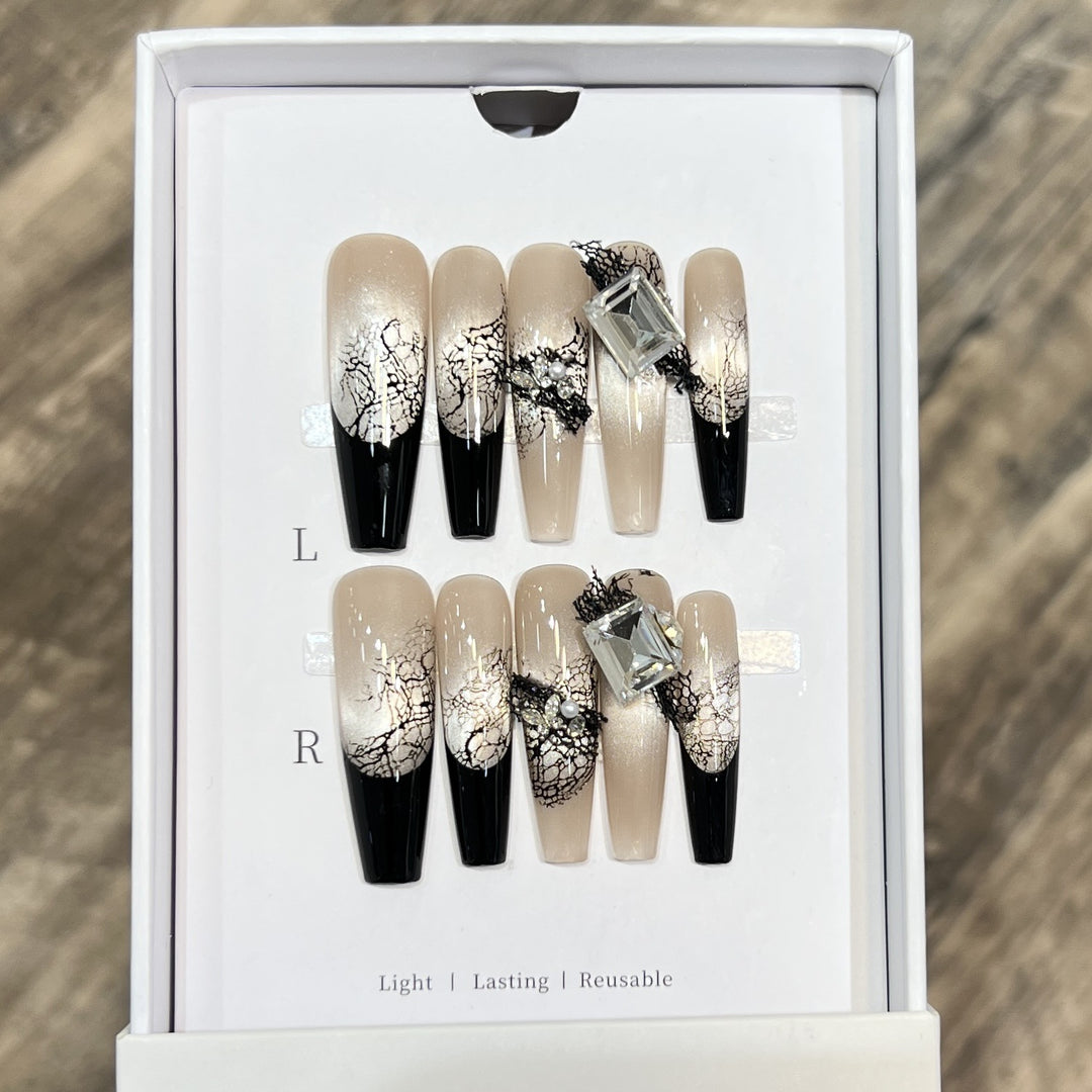 Elegant Stiletto Press-On Nail Set with Decorative Accents Bowlift