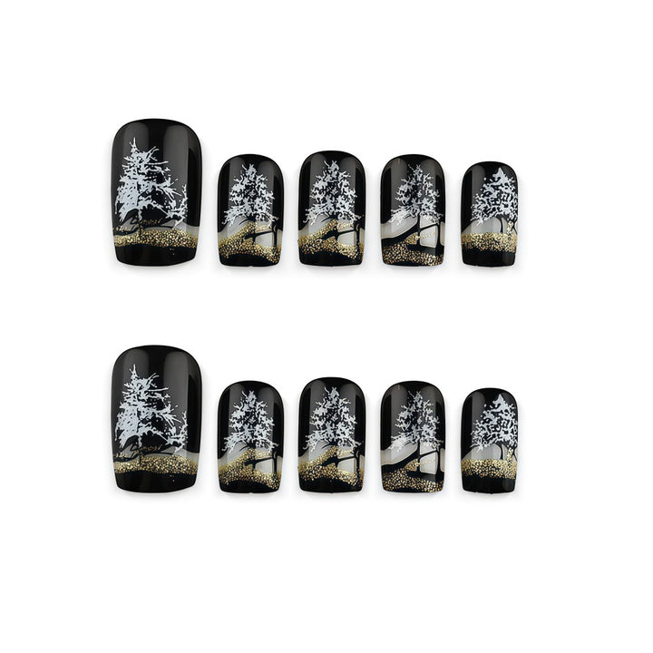 Artificial nails with romantic winter forest pattern Bowlift