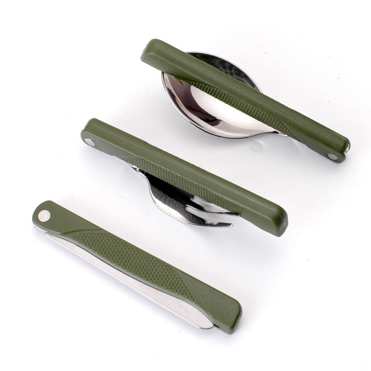 compact folding camping cutlery set with high-grade stainless steel utensils and tactical nylon pouch Bowlift