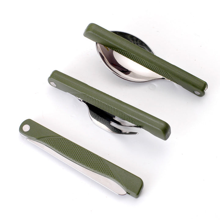 compact folding camping cutlery set with high-grade stainless steel utensils and tactical nylon pouch Bowlift