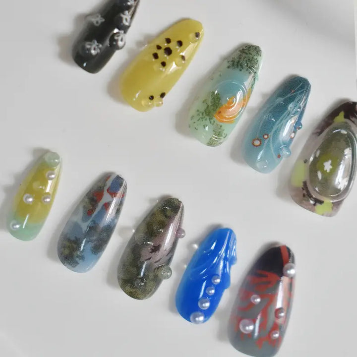 Artistic Marine-Inspired Press-On Nail Art Bowlift