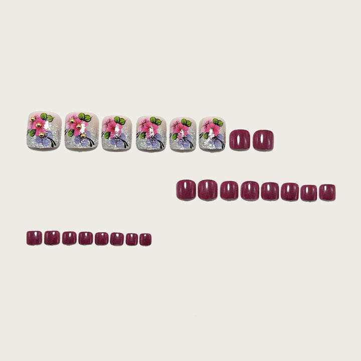 Artificial nails with floral designs and glitter effects Bowlift