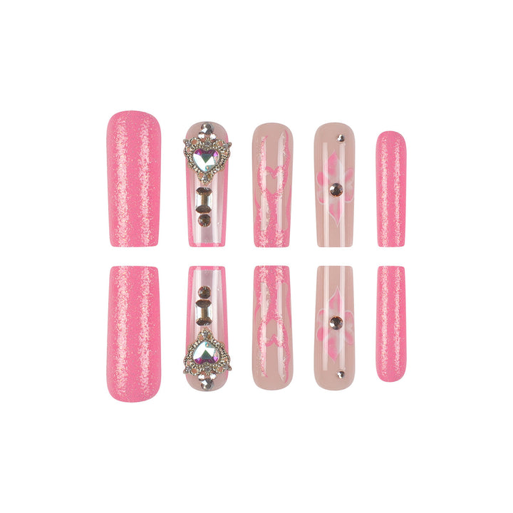 Artistic 3D Floral and Gem-Embellished Press-On Nails Bowlift