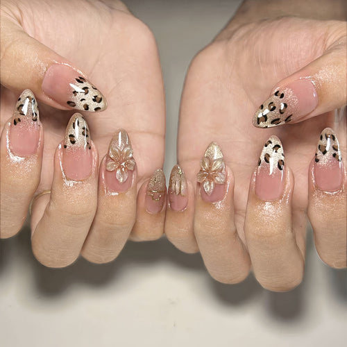 Stylish Floral and Leopard Print Press-On Nail Set Bowlift