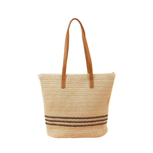 Trendy Beach Bag Made of Woven Straw with Elegant Leather Handles Bowlift