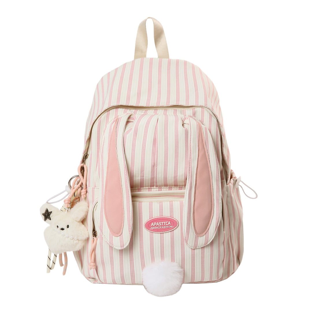 Cute Bunny Ears Striped School Backpack Bowlift