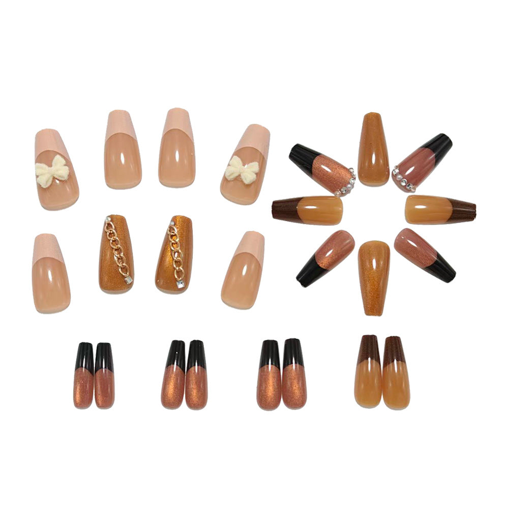 Glamorous artificial nails with glittering design and elegant embellishments Bowlift