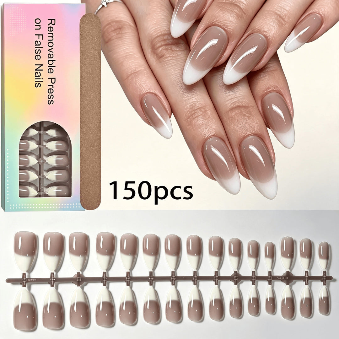 Elegant Gradient French Tip Press-On Nails Bowlift