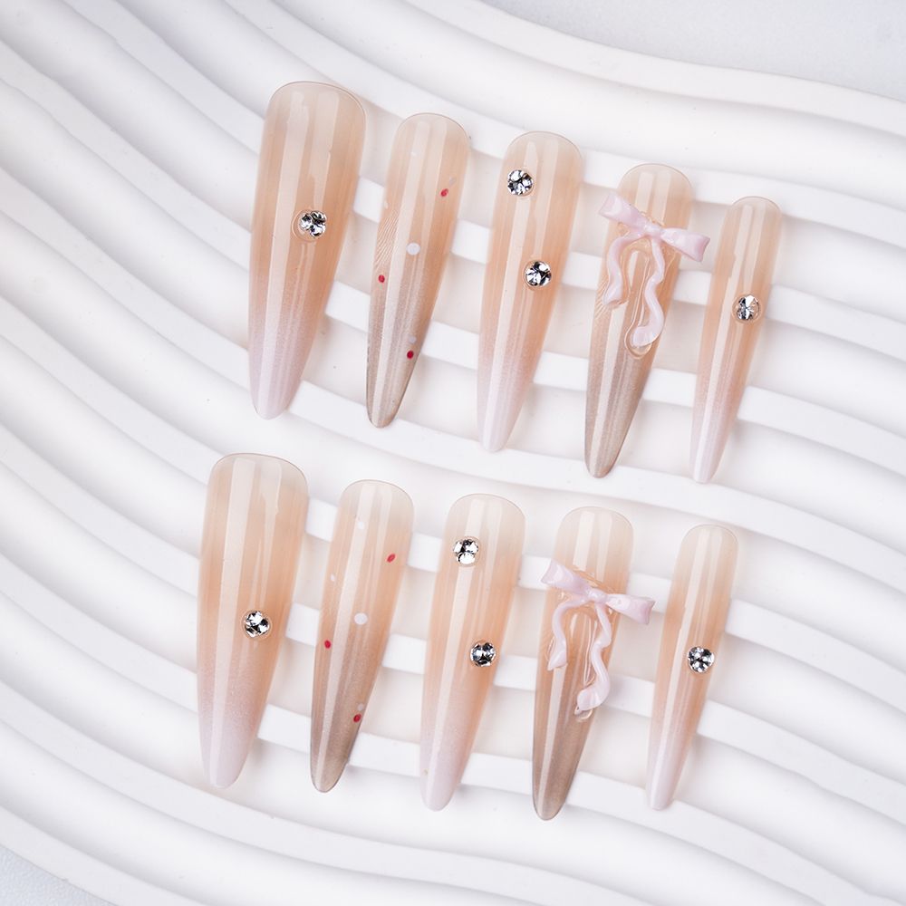 Artistic Press-On Nail Set with Cute Character Designs Bowlift