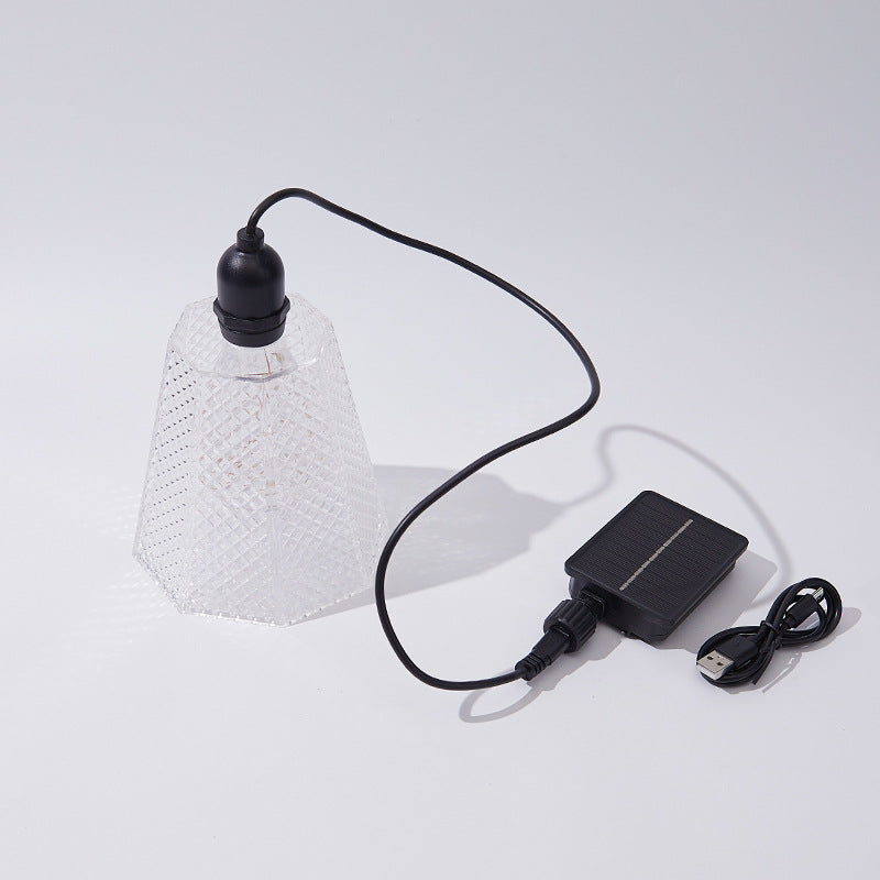 Solar USB Rechargeable Textured Glass Pendant Light Bowlift