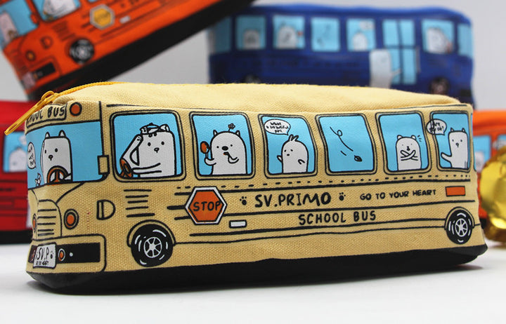 Fun Cartoon School Bus Zippered Pencil Case Bowlift