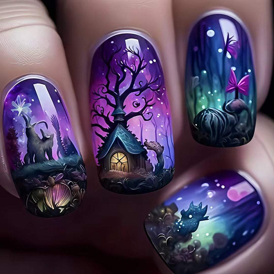 Fairy Tale Forest Design Artificial Nails Bowlift