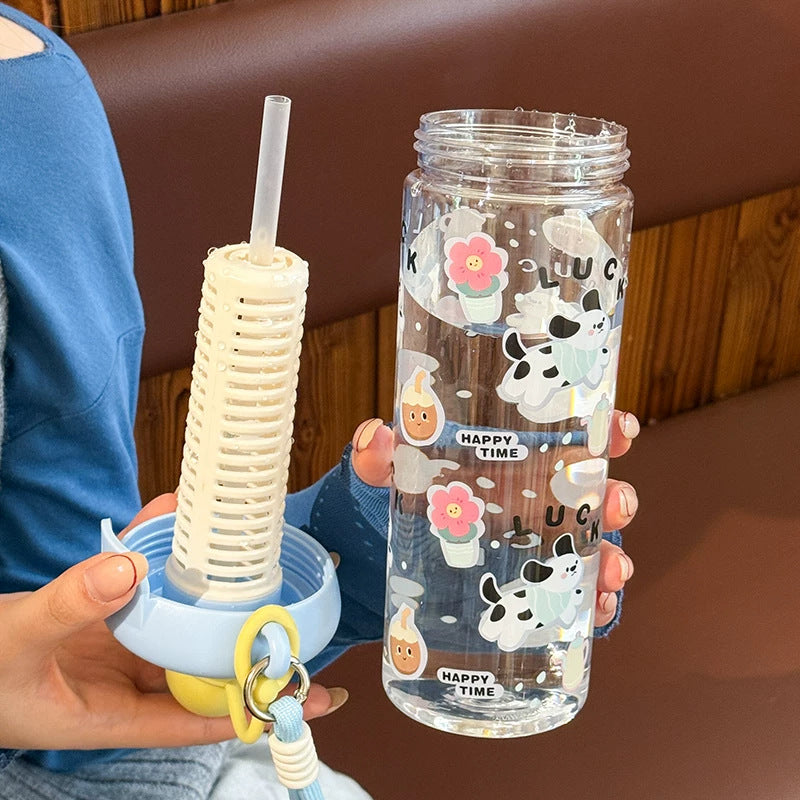 Kawaii Silicone-Topped Reusable Water Bottle with Carry Strap and Cute Dessert Print Bowlift