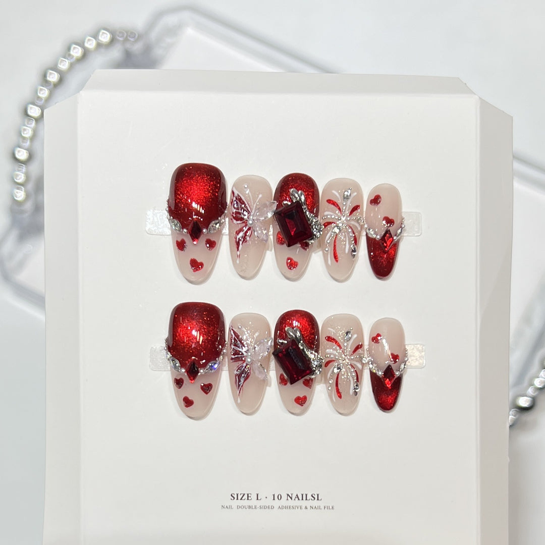 Artistic Press-On Nail Set with Elegant Floral Design Bowlift