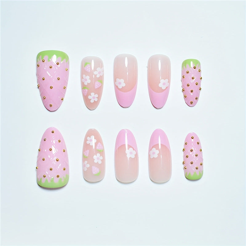 Strawberry-Themed Press-On Nail Set Bowlift