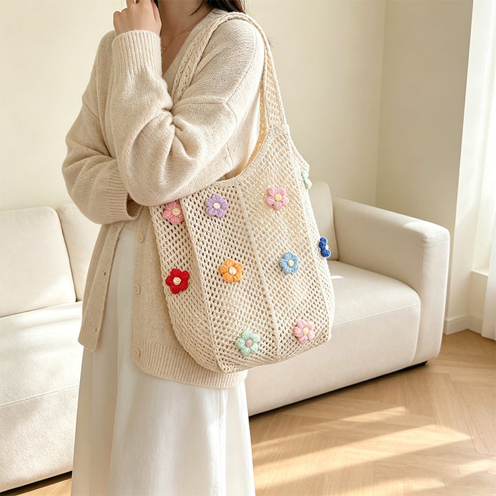 Floral Patterned Crochet Tote Bag Bowlift