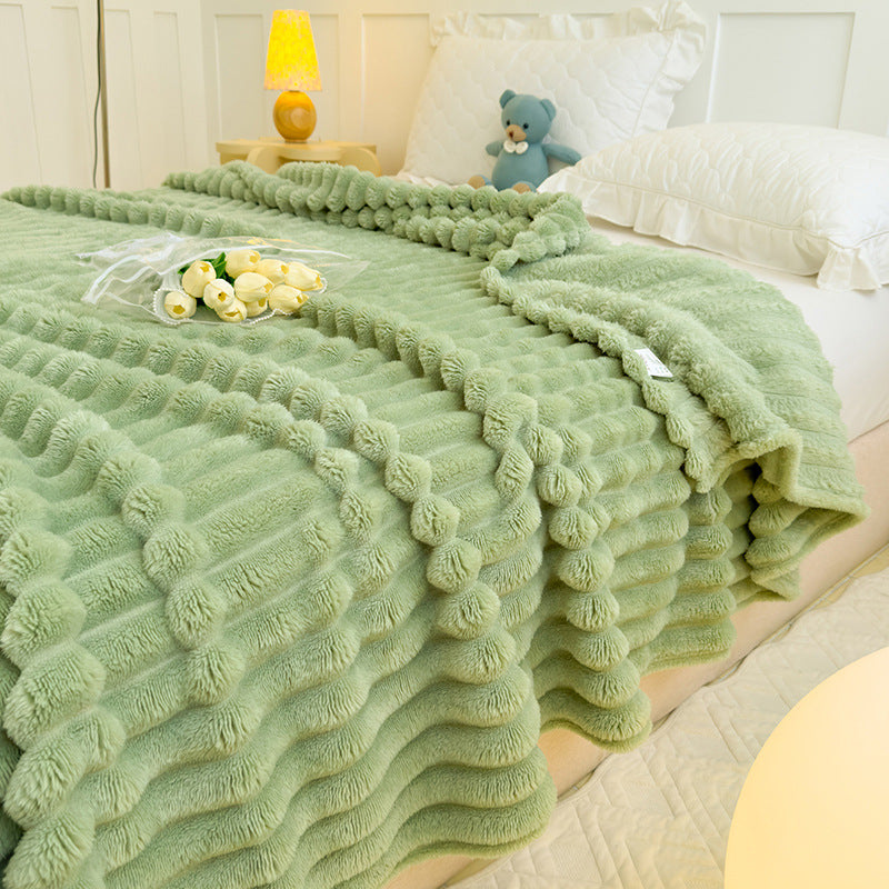 Women High-pile Cozy Blanket with Wave Pattern Bowlift