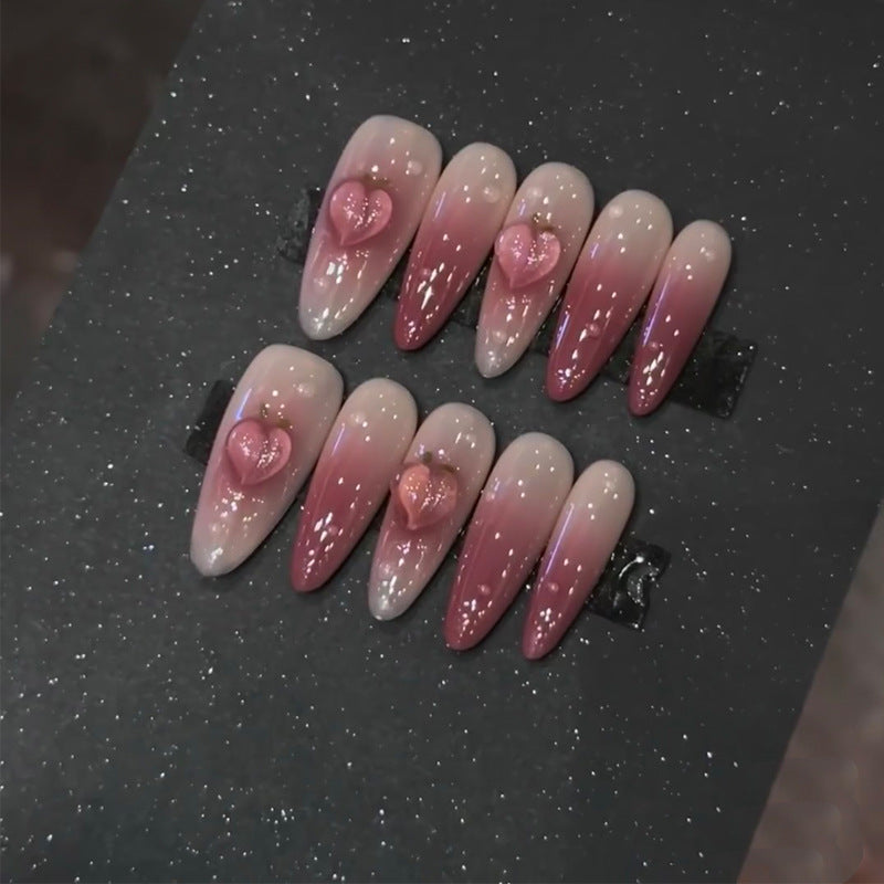 Elegant Stiletto Press-On Nails with Heart Accents Bowlift