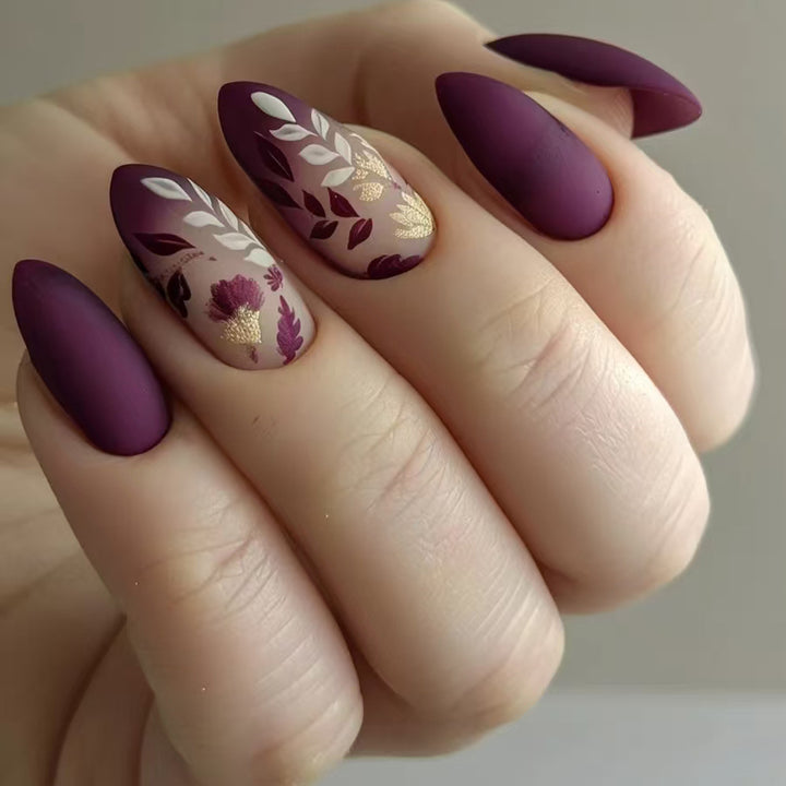 Elegant Floral Press-On Nail Set Bowlift
