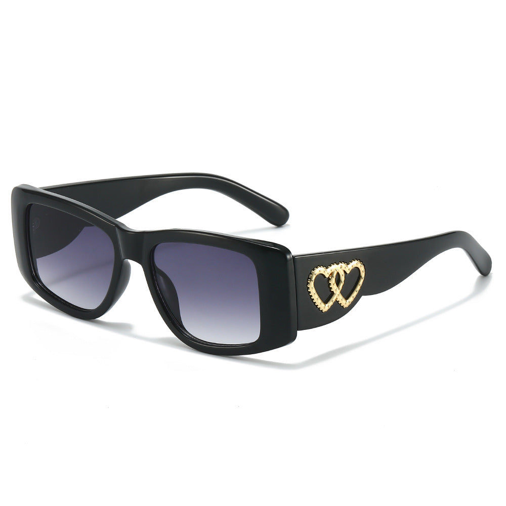 Heart-Embellished Square Frame Sunglasses Bowlift