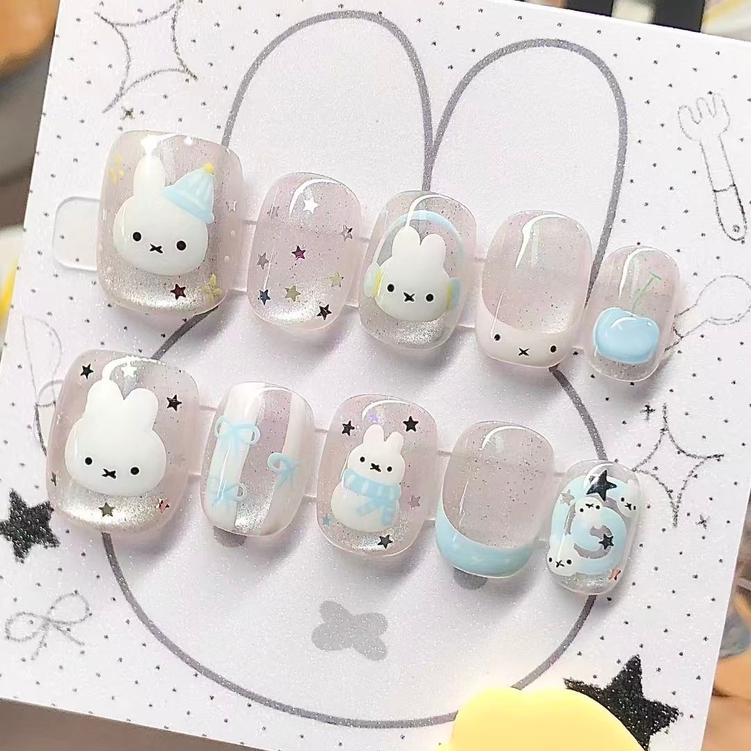 Whimsical Bunny-Themed Press-On Nail Set Bowlift