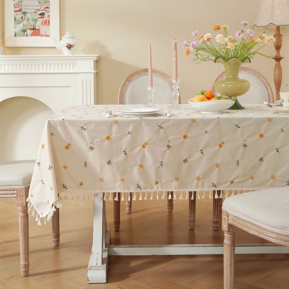 Embroidered Floral Tablecloth