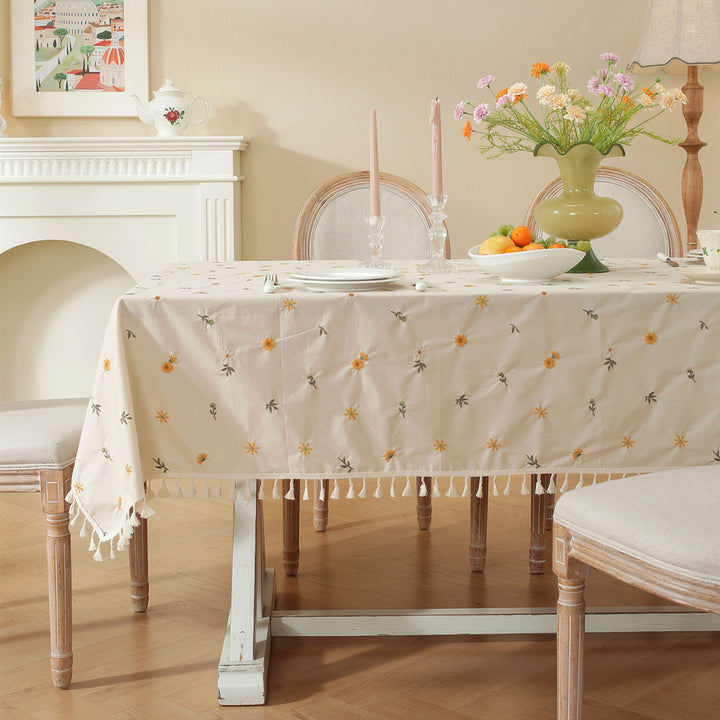 Embroidered Floral Tablecloth