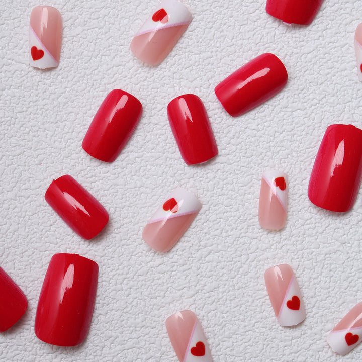 Heart-Embellished Press-On Nail Art Bowlift