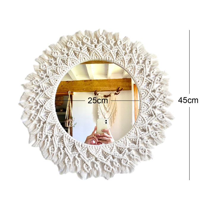 Decorative Macrame Round Wall Mirror Bowlift