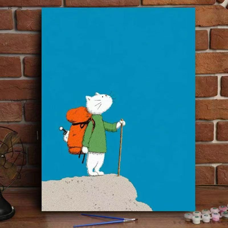 Whimsical Cat Watering Plants Canvas Art Bowlift