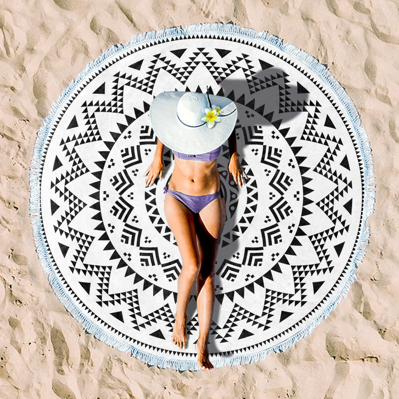 Round beach towel with tropical palm pattern Bowlift