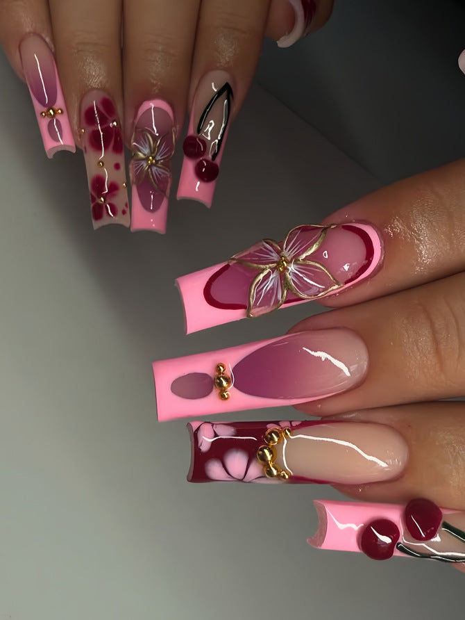 Decorative Long Press-On Nail Extensions Bowlift